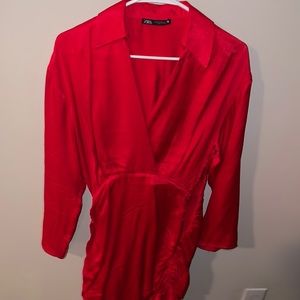 Zara Ruched Red Dress